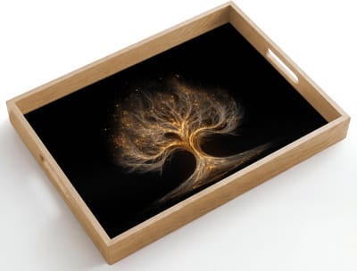 Dienblad hout 50x35 cm - Schootdienblad - Lichtjes - Boom - Abstract - Zwart - Borrelplank rechthoek - Plateau dienbladen