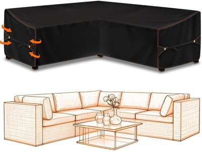 Famanu – Tuinmeubelhoezen van zeer duurzaam 600D Oxford-weefsel - L-vorm - voor tuinmeubelen - bankbeschermingsset (215 x 215 x 87 cm)