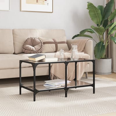 vidaXL - Salontafel - met - zwart - glazen - blad - 78,5x40x40 - cm - staal
