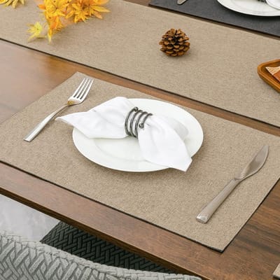 Placemats dubbelzijdige placemats Stof antislip wasbare tafelmatten voor eettafel (Grijs-Lichtbruin, Rettangolo Set di 6)