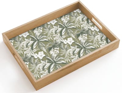 Dienblad hout 40x30 cm - Schootdienblad - Botanisch - Bloemen - Groen - Borrelplank rechthoek - Plateau dienbladen