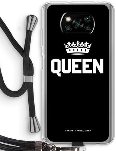 Case Company® - Hoesje met koord geschikt voor Poco X3 Pro hoesje met Koord - Queen zwart - Telefoonhoesje met Zwart Koord - Bescherming aan alle Kanten en Over de Schermrand