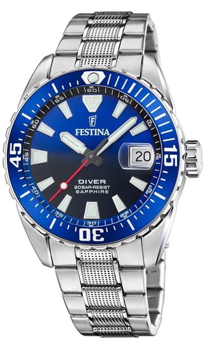 Festina F20669/1 Heren Horloge - Mineraalglas - Roestvrijstaal/Staal - Zilverkleurig - Ø 41 mm - Quartz - Vouw/Vlindersluiting - 20 ATM (duiken)