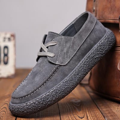 Lente Trendy Schoenen Lage Top Casual Leren Schoenen Heren Echt Leer Brits Alles-match Suède Herenschoenen Retro Koreaanse Stijl Suède Sneakers 44 gray