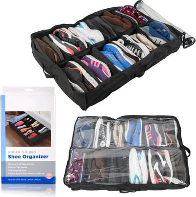 Schoenen organizer - 12 Paar Schoenen - Opberg tas - Opbergzak met rits - Schoenen opbergen onder bed of in de kast