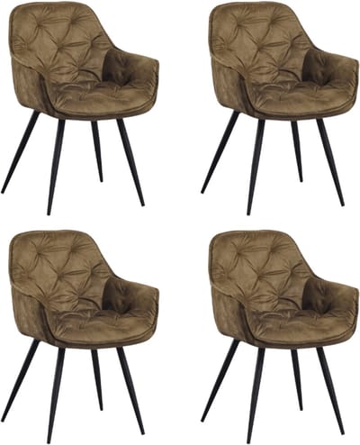 Dimehouse Set van 4 Eetkamerstoelen Velvet Groen Stof Audrey - Met Armleuningen - Velvet - Industrieel