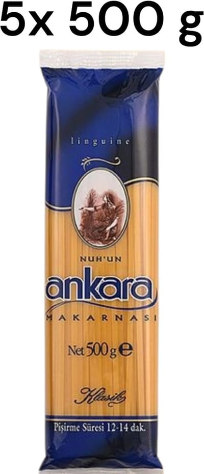 Nuh’un Ankara Yassı Spaghetti 5x 500g – Platte en Brede Turkse Pasta | Perfect voor Romige Sauzen | Durumtarwe