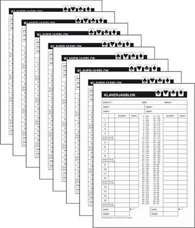 Klaverjas scoreblok - 8x - A5 - 50 vellen - klaverjassen spel - kaartspel