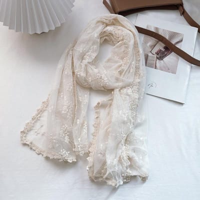 Écharpe Dentelle Creuse Vintage Châle Femme Foulard Soie Voile Blanc Transparent Brodé Coton et Lin Fins Printemps et Automne 160-160cm gray