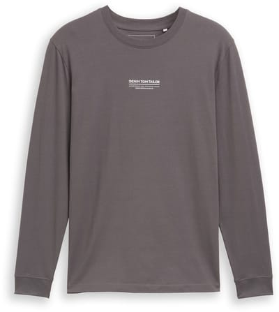 Tom Tailor Denim - T-shirt met lange mouwen en logo-print - Maat XXL - classic mid grey