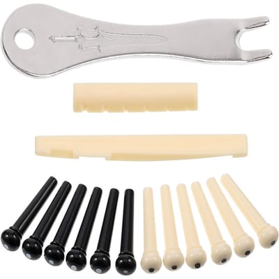 12 stuks Gitaarbrug Pins Pinnen met 1 pc Bridge Pin Puller Remover 1 pc Gitaarzadel 1 pc Gitaar Moer veelkleurig