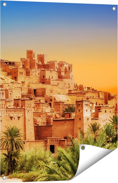 Gards Tuinposter Kasbah Ait Ben Haddou Stad in Marokko - 60x80 cm - Tuindoek - Tuindecoratie - Wanddecoratie buiten - Tuinschilderij