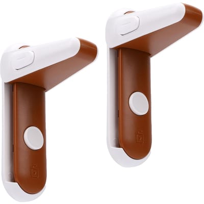 Poignée de porte verrouillable à l'épreuve des enfants, sans perçage, double bouton de déverrouillage, poignée de porte verrouillable, installation facile pour la maison, la chambre à coucher marron