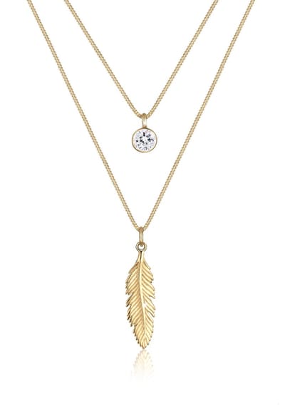 Elli Halsketting Veer Boho Kristal  925 Sterling Zilver verguld