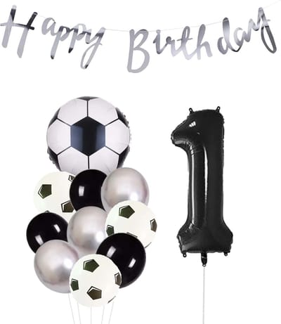 Cijfer Ballon 1 | Snoes Champions Voetbal Plus - Ballonnen Pakket | Zilver en Zwart