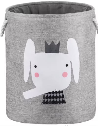 Il Bambini - Linnen Speelgoedmand kinderen – Opbergmand babykamer – Wasmand baby – Speelgoedmand baby – Grijs olifant – 40 x 45 cm – 45 Liter
