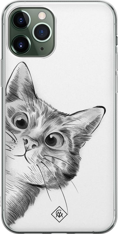 Casimoda® hoesje - Geschikt voor iPhone 11 Pro - Peekaboo - Siliconen/TPU telefoonhoesje - Backcover - Kat - Zwart