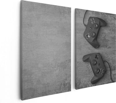 Artaza Canvas Schilderij Tweeluik Twee Game Controllers op Tafel - Gaming - 80x60 - Foto Op Canvas - Canvas Print