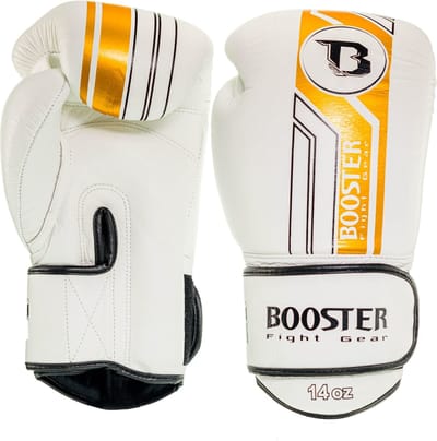 Booster Pro Range BGL V9 Bokshandschoenen – Handgemaakt in Thailand – Premium Echt Leer – Wit/Goud - 10 oz