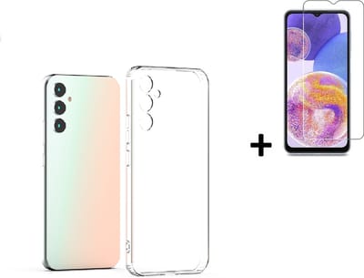 Geschikt voor Samsung Galaxy A24 4G Hoesje - Siliconen - Samsung A24 4G Screenprotector - Hoesje Transparant Case + Screenprotector