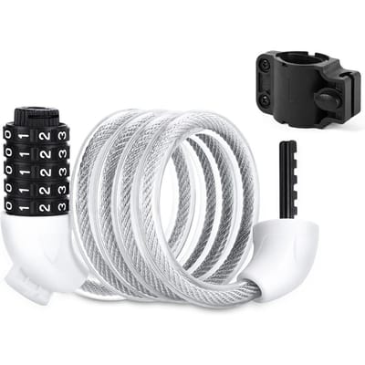 Fiets Veiligheidsslot Fiets Motorfiets Anti-Diefstal Elasticiteitssloten 5 Cijfers Combinatie Wachtwoord Weg wit