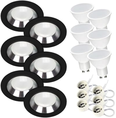 Kwazar Luminaire inbouwspot SET 6x GU10 inbouwlamp 7W neutraal wit plafondspot IP20 inbouwspot keuken woonkamer FOY zwart met ring BK/SL inbouwframe