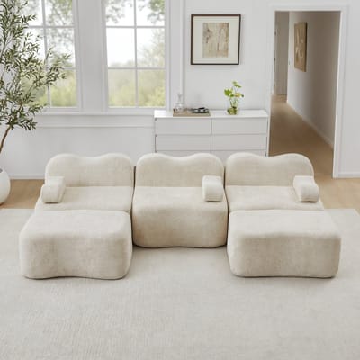 MODFU Modulaire Hoekbank - Frameloos - Diepe Zitting - U-Vorm - Voor De Woonkamer - Fluweel - Beige
