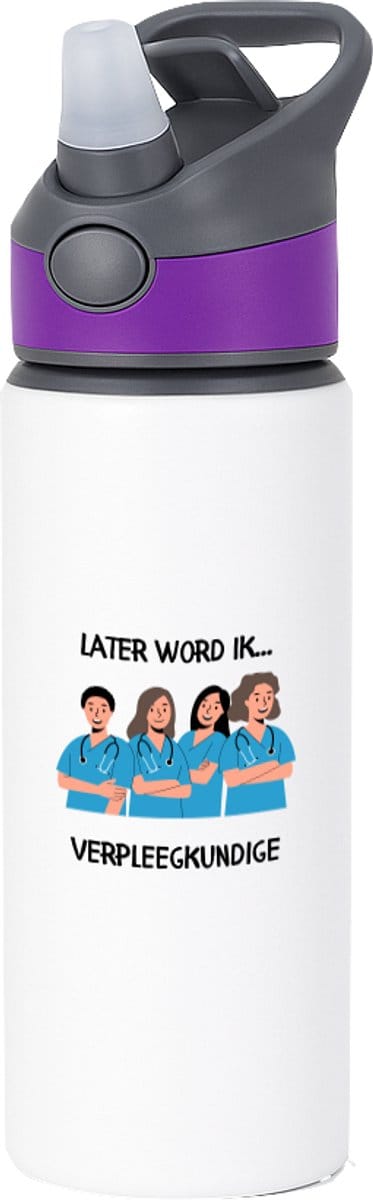 Hacebo® - later word ik verpleegkundige waterfles met rietje paars - Verpleegkundige - Zorgmedewerkers - Artsen - ziekenhuismedewerkers - zorg - water fles - 650ML