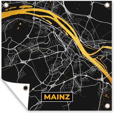 Tuin poster Mainz - Stadskaart - Plattegrond - Kaart - Duitsland - Goud - 200x200 cm - Tuindoek