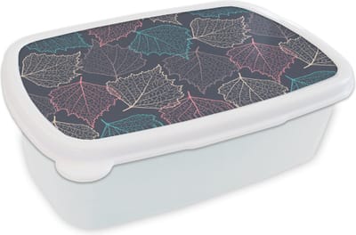 Broodtrommel Wit - Lunchbox - Brooddoos - Herfst - Patronen - Bladeren - 18x12x6 cm - Volwassenen