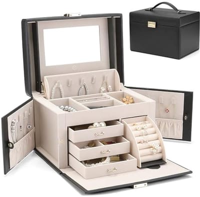 Sieraden Organizer voor Meisjes en Vrouwen - Grote Barokke Sieradenopbergdoos met Spiegel en Lades voor Armbanden, Oorbellen, Ringen, Kettingen - Perfect Cadeau voor Moederdag