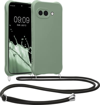 kwmobile telefoonhoesjegeschikt voor Google Pixel 9a - Hoesje van siliconen met telefoonkoord - In grijsgroen