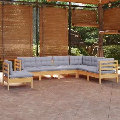 vidaXL - 7-delige - Loungeset - met - grijze - kussens - grenenhout