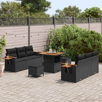 vidaXL - Tuinbank - Set - 11 - st - 8-Aantal - zitplaatsen - Zwart - poly - rattan