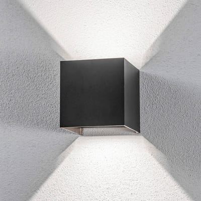 Lindby LED buiten wandlamp Nivar, hoekig, zwart, 10 cm, IP54
