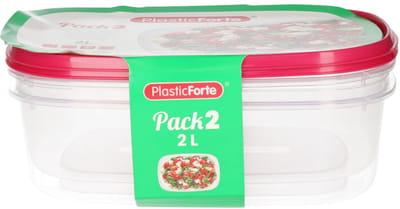 Plasticforte Vershoudbakjes - 2x stuks - 2 liter - herbruikbaar - transparant/roze - kunststof- magnetron - vriezer