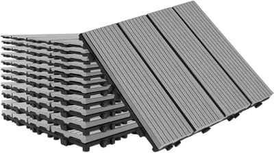 Froadp 11 stuks WPC terrastegels WPC tegels 30x30 cm houtlook kliktegels 1m² balkontegels kliksysteem terrasplanken kliktegel kunststof vloertegel met drainage lichtgrijs (type D)