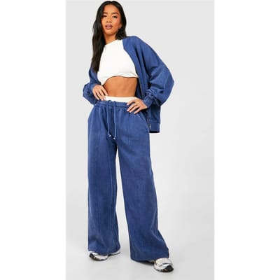 boohoo Dames Petite gewassen zip door bomber straight leg trainingspak | Marineblauw | Maat: Small