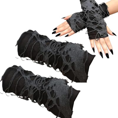 Punk handschoenen met kant voor dames, gescheurd ontwerp voor Halloween kostuumfeest en carnaval themafeest, trendy en uniek accessoire