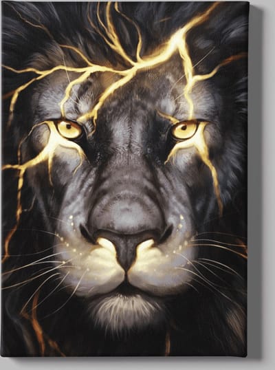 Canvas Schilderij - Dieren - Leeuw Gezicht - Wanddecoratie - 60x40x2 cm