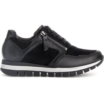 Gabor 6030.01.001 Sneakers Zwart Leer en Suede Dames Breedtemaat H - Zwart - 37.5