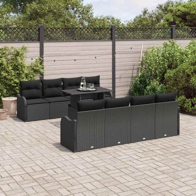 vidaXL - Tuinbank - Set - 9 - st - 8-Aantal - zitplaatsen - Zwart - Poly - Riet