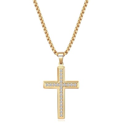 Sorprese Ketting - Diamond Cross - Goudkleurig - 60 cm - Ketting Heren - Cadeau - Model W