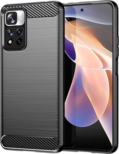 MobyDefend Hoesje - Geschikt voor Xiaomi Redmi Note 11 Pro - TPU Backcover - Geborstelde Metaal & Carbon-Look - Zwart