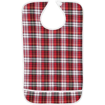 Bavoir Adulte Imperméable pour Repas Personne Âgée Lavable avec Poche Aide au Repas Protecteur de Vêtements red