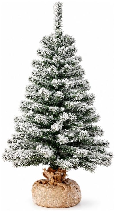 Everlands kunst kerstboom - H90 cm - met sneeuw - kunstboom - jute zak - Imperial snowy - kleine kerstbomen