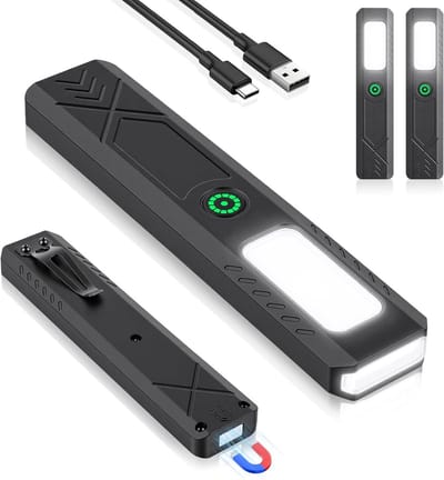 SnelShoppen - 2-Pack Magnetische Zaklampen - Oplaadbare COB Werklichten (450 Lumen) voor Auto Onderhoud, Thuis Noodgevallen, Buiten Avontuur - Sterke