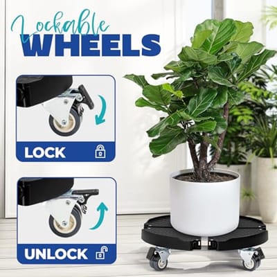 Verstelbare Plant Caddy met Wielen - 420 lbs Capaciteit, Zwart
