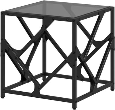 Salontafel Glas - Bijzettafel Woonkamer - Decoratie Plaatsen - Stevig Staal Frame - 40x40x41 cm - Zwart