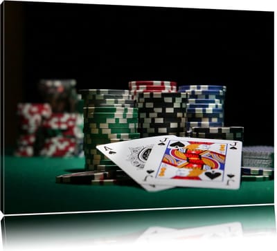 Poker Table Las Vegas Photo Canvas | Size: 60x40cm | Wall Decorations | Art Print | Fully Assembled